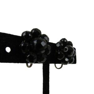 Vintage Black Glass Beaded Screw Back Earrings